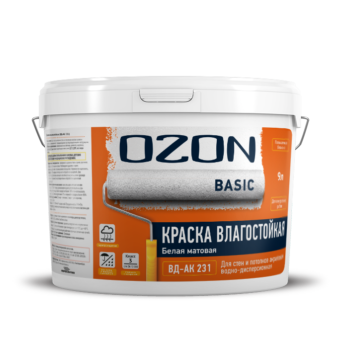 Краска влагостойкая акриловая OZON Basic ВД-АК-231М-14 белая  морозостойкая