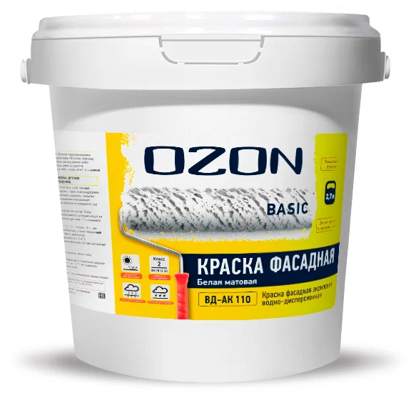 Краска фасадная акриловая стойкая OZON Basic ВД-АК-110(-10)-3,9 белая  для работ при -10°С