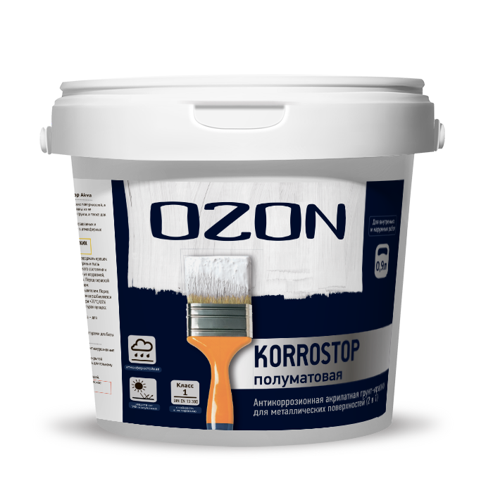 Краска для металла OZON Korrostop (3 в 1) ВД-АК-155СМ-1,0 С (бесцветная)  морозостойкая