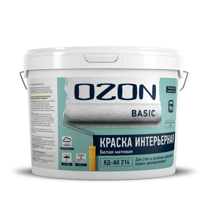 Краска для стен и потолков акриловая OZON Basic ВД-АК-214А-14 А (белая)  обычная