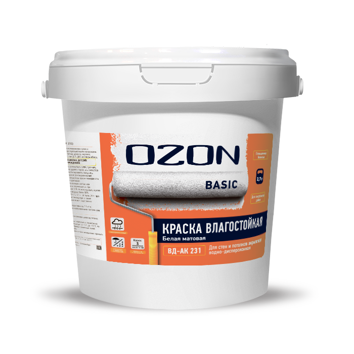 Краска влагостойкая акриловая OZON Basic ВД-АК-231М-4,2 белая  морозостойкая