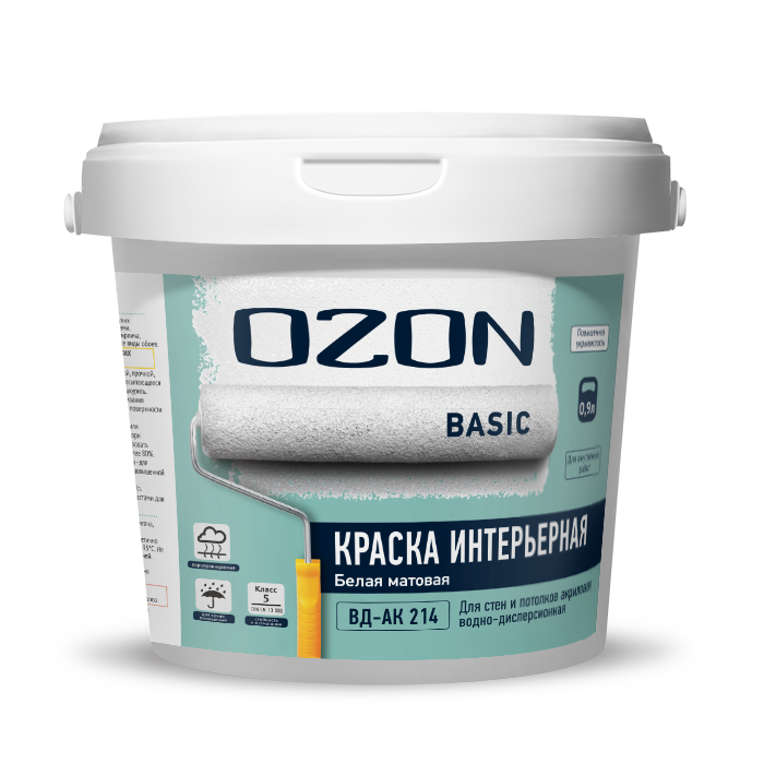 Краска для стен и потолков акриловая OZON Basic ВД-АК-214А-1,4 А (белая)  обычная
