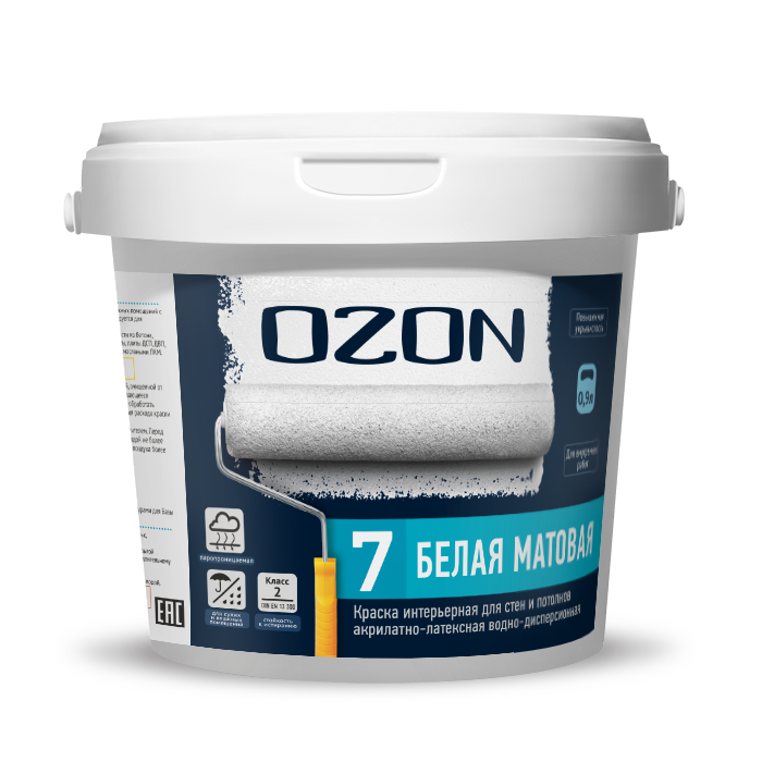 Краска интерьерная акрилатно-латексная матовая OZON-7 ВД-АК-233СМ-1,2 С (бесцветная)  морозостойкая
