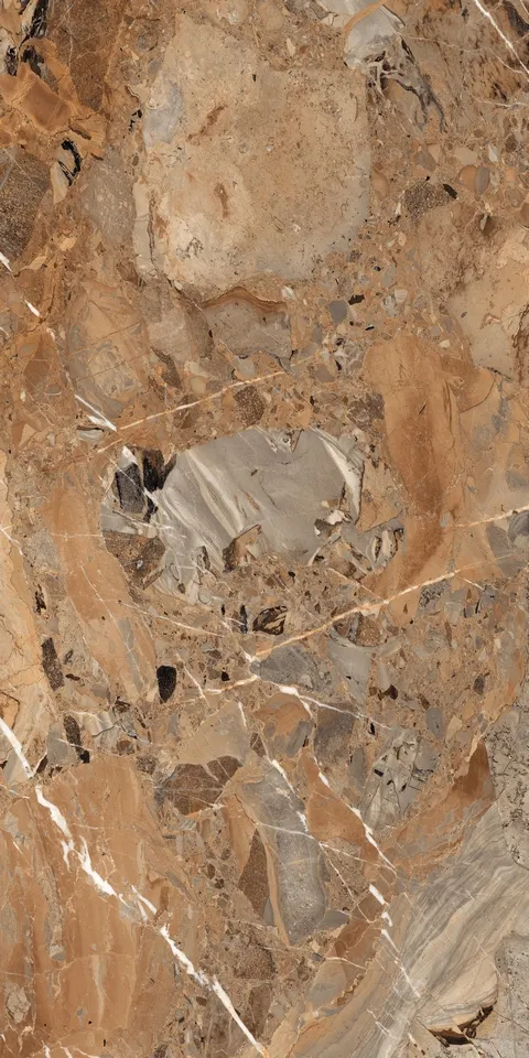 Керамогранит 80х160 коричневый Maimoon Ceramica HG Glossy Breccia Fantastico Brown