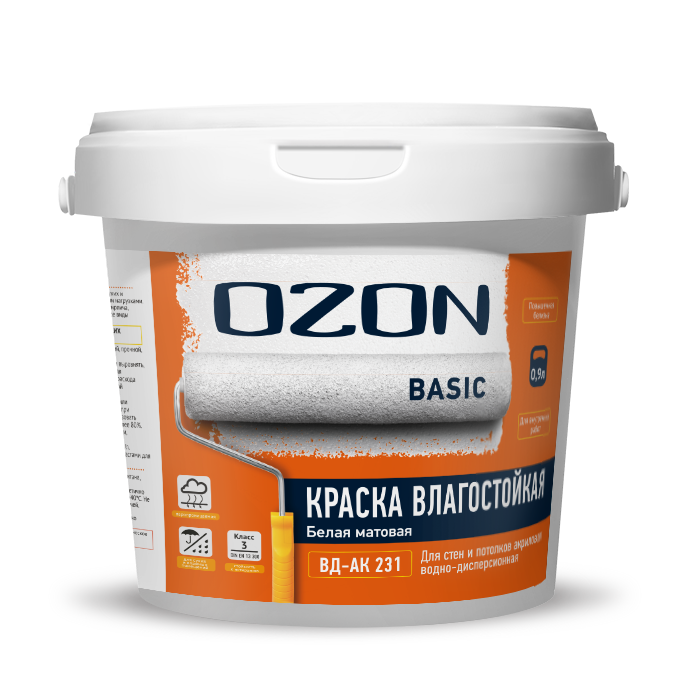 Краска влагостойкая акриловая OZON Basic ВД-АК-231М-1,4 белая  морозостойкая
